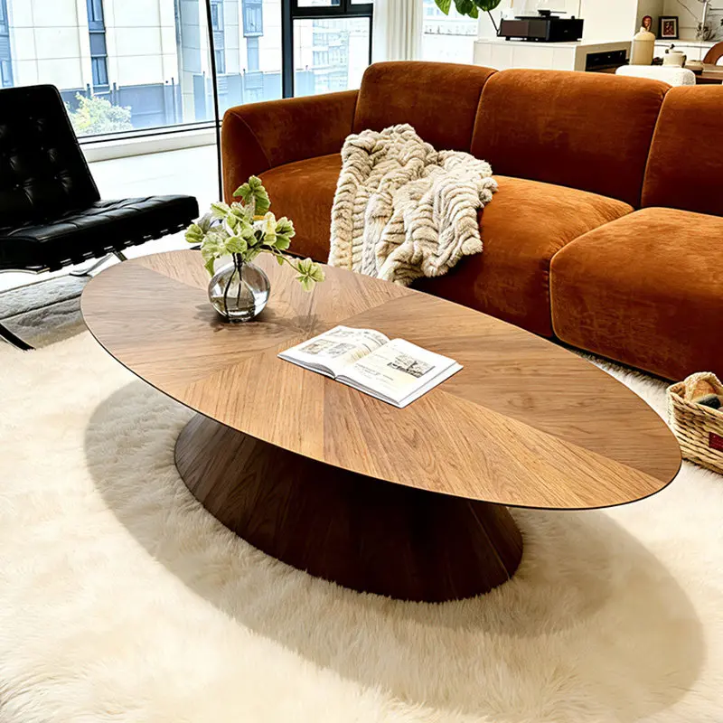 Industrieller Dekorations-Couchtisch aus Holz für das Wohnzimmer, luxuriöser runder, einzigartiger Beistelltisch, minimalistische Standmöbel für den Salon Image