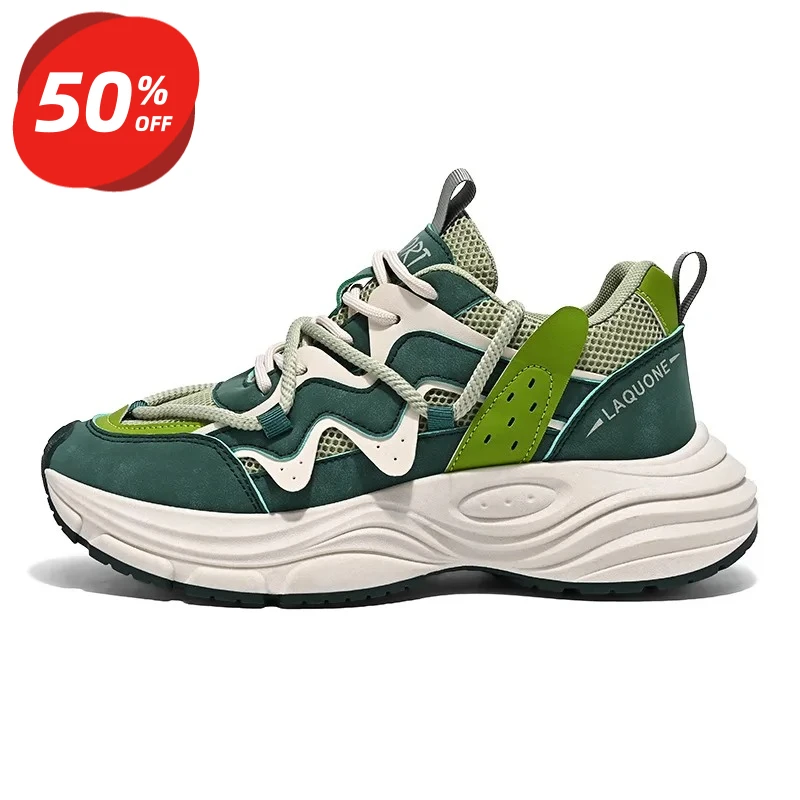 Leichte, dicksohlige Dad-Sneaker für Herren, grün, für alle Jahreszeiten, neue Lederoberfläche, Sportschuhe, atmungsaktive Freizeitschuhe, vielseitig einsetzbar