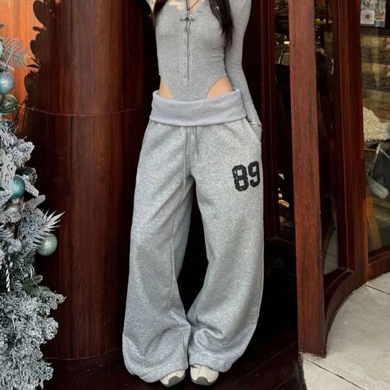 MEXZT Y2K Print Jogginghose Damen Streetwear Patchwork Schwarz Baggy Jogger Harajuku Weites Bein Mode Hip Hop Hose Neu