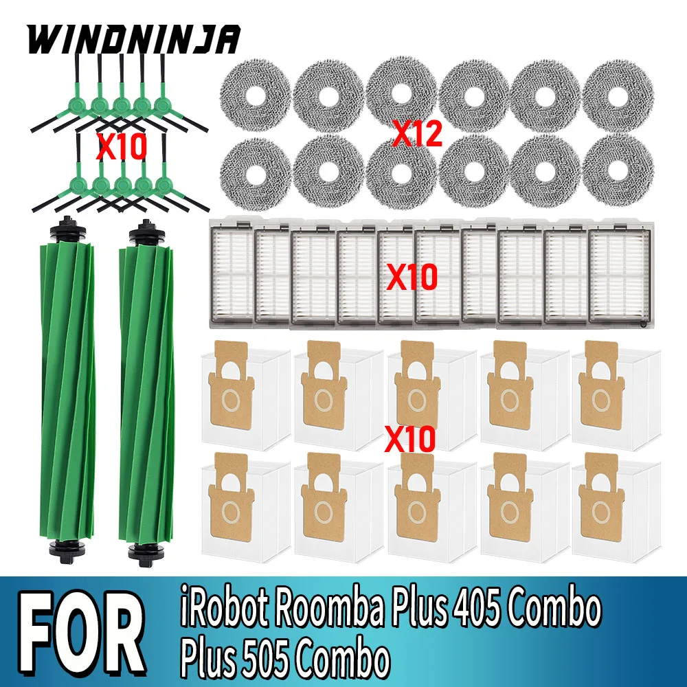 Hauptseitenbürste, Wischtuch, HEPA-Filter, Staubbeutel für iRobot Roomba Plus 405 Combo Plus 505 Combo, Teile, Staubsaugerzubehör Image