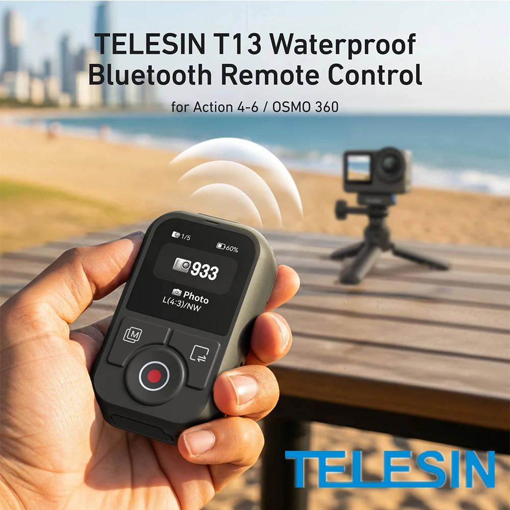 TELESIN Bluetooth-Fernbedienung für DJI OSMO Action 6 / 5Pro / 4 / OSMO 360 Kamera-Zubehör HD-Farbdisplay Image