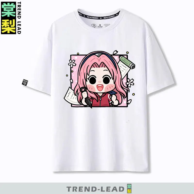 Weißes Anime-Kinder-T-Shirt Naruto Q Version Vortex Naruto mit Tuyu Zhibo Sasuke bedrucktes Eltern-Kind-T-Shirt aus reiner Baumwolle Image