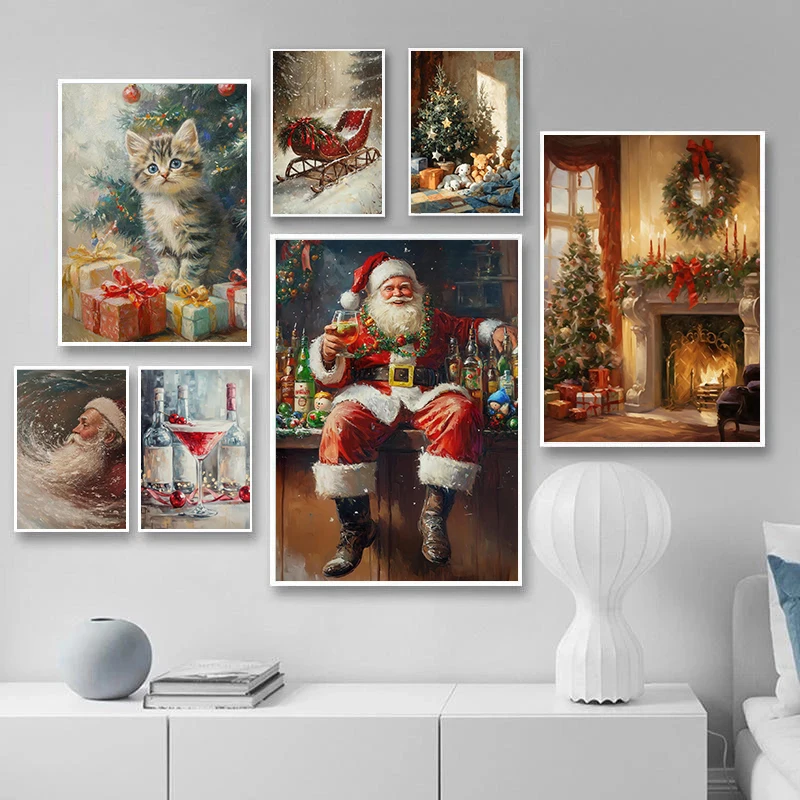 Spaß Santa Claus Warme Weihnachten Szene Kunst Poster Leinwand Malerei Ölgemälde Bar Restaurant Home Wand Dekoration Malerei Geschenk Image