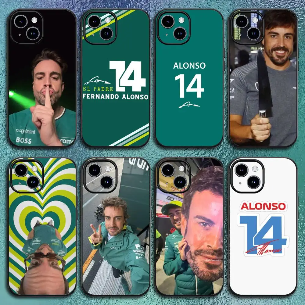 14 Fahrer F-Fernando Alonso Handyhülle für iPhone 17 16 15 14 13 12 11 Pro Max Plus Mini Schwarz Matt Weiche Schale Funda Image