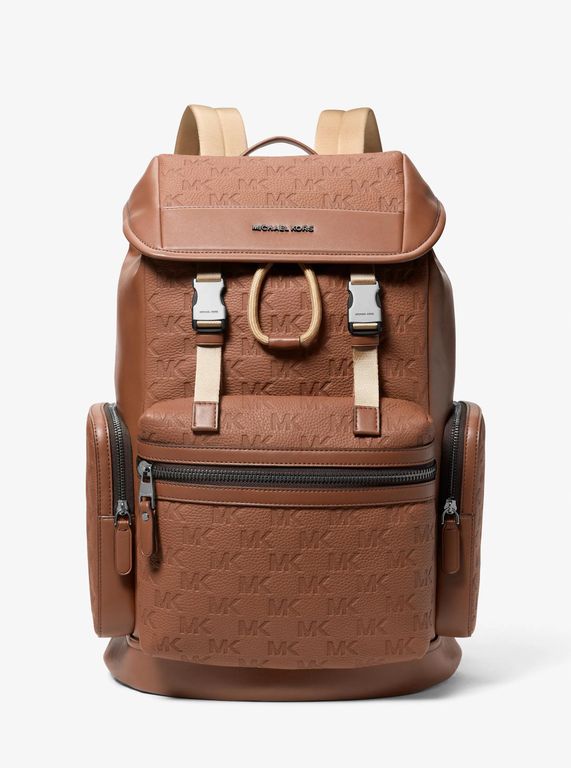 Mk Jet Set Logo Embossed Pebbled Leather Backpack