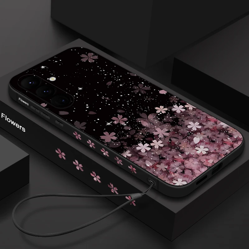Kirschblüten bedruckte Lanyard-Hülle für Samsung Galaxy S22 S23 S24 Ultra S21 S23 Fe A55 A52 A53 A54 A35 5g Soft-TPU-Telefon abdeckung Image