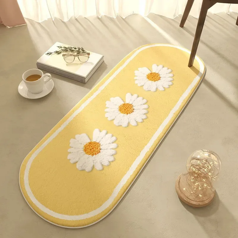 VIKAMA Nordic Flauschiger Nachttisch-Teppich, weicher, gemütlicher, zotteliger Teppich, rutschfeste Plüsch-Bodenmatte für Schlafzimmer, Wohnzimmer, Heimdekoration, modern Image