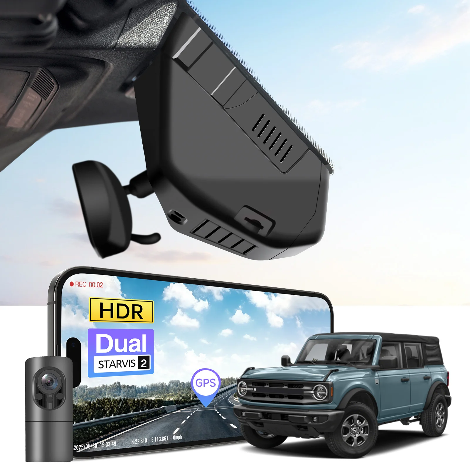 4K Dashcam STARVIS 2 IMX678 IMX675 Sensor für Ford Bronco (Bronco Sport nicht kompatibel) 2021-2026 WiFi & APP GPS Auto-Rekorder Image