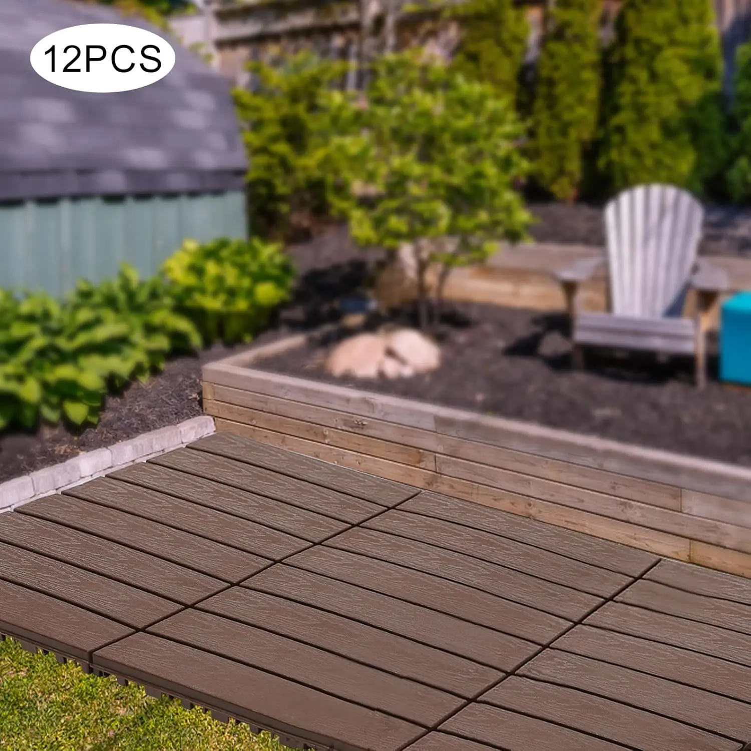 12-teilige Ineinandergreifende Bodengitter-Fliesen aus Kunststoff für Balkon und Außenterrasse, Wasserdicht für Ganzjahresnutzung
