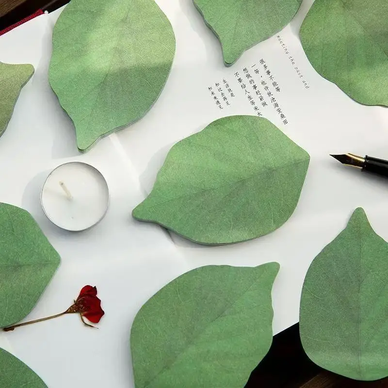 Kawai Schreibwaren Simulierte Baumblatt-Haftnotizen Einfache Notizblöcke Kreative und Praktische Wunsch-Aufkleber N-mal Wieder verwendbar Niedlich Image