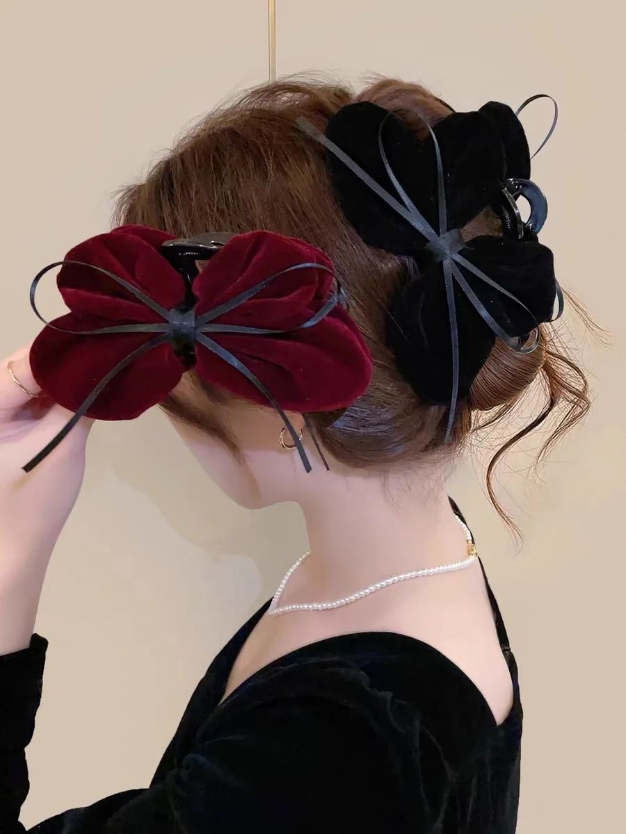 Neue rot-schwarze Samt-Haarspange mit Schleife, modische süße Haarklammern für Damen, elegante Haaraccessoires, Party- und Feiertags-Kopfschmuck