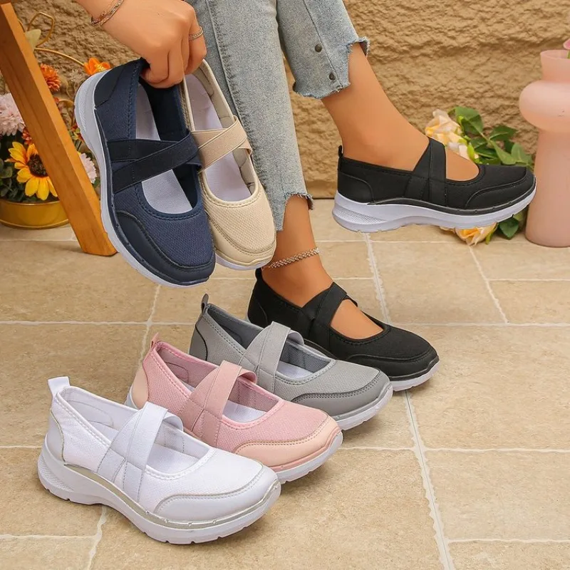 Frühling Sommer Atmungsaktive Flache Schuhe Damen Übergröße 43 Slip-On Plateau-Sneaker Bequeme Weiche Rutschfeste Freizeitschuhe für Frauen