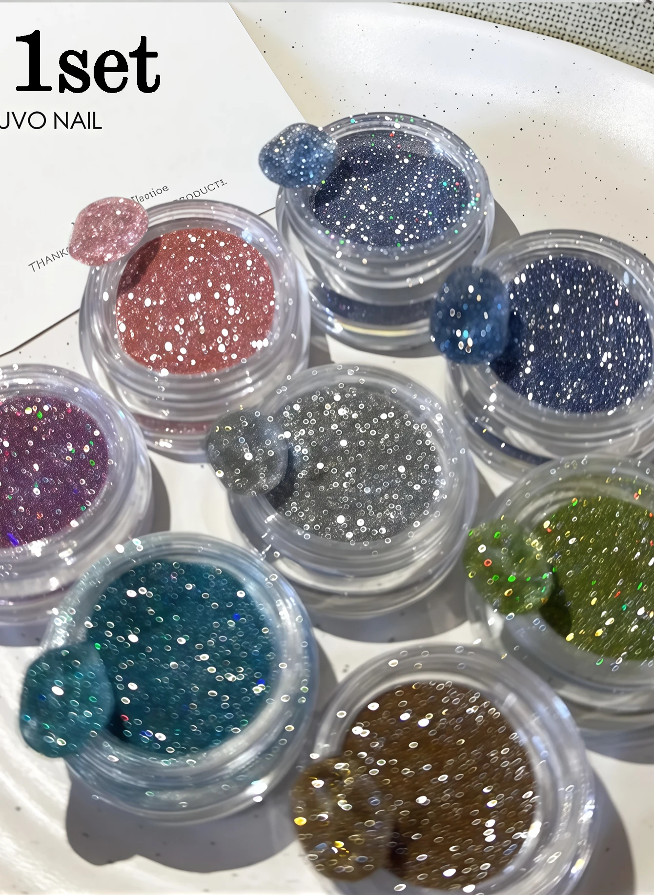1/8-teiliges Set mit buntem Y2K-Glitzer-Nagelpuder, glitzerndem Diamant-Nagelpuder, laser-silberreflektierendem Nagelglitzer, DIY-Nagelglitzer Image