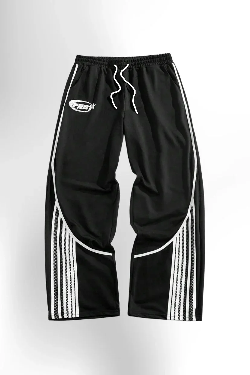 2026 Herren Weiche Loose-Fit-Hose Schwarz-Weiß Mehrfarbig Gestreift FAST Star Print Kordelzug Elastischer Bund Lässige Streetwear-Hose
