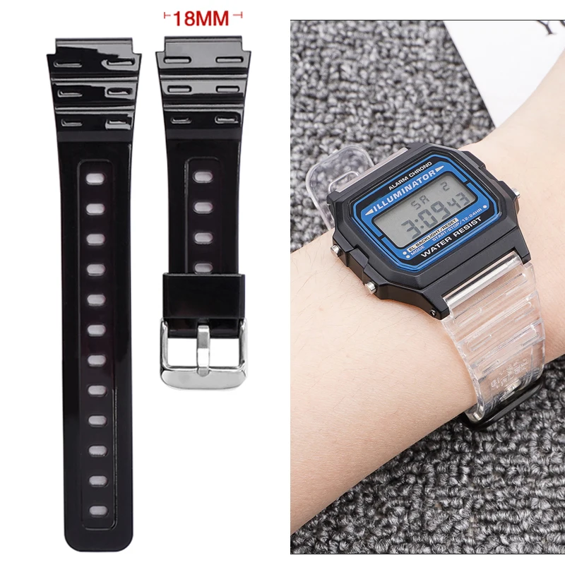18 mm Gummi-Sportarmband für Casio F91W F-84 F-105 108 A158 A168 AE-1200 1300 Herren Damen Transparentes wasserdichtes Harz-Uhrenarmband Image