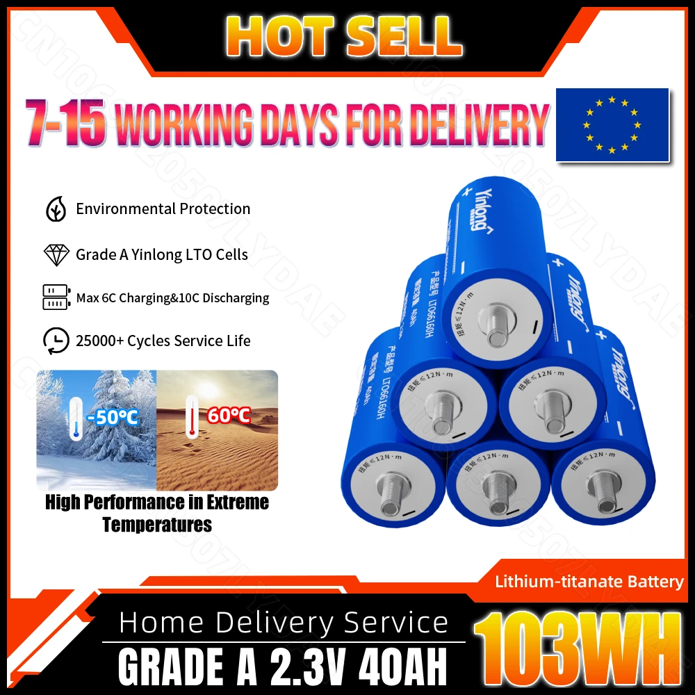6er-Set 12er-Set 2,3V 40Ah Yinlong LTO Lithium-Titanat-Akku Wiederaufladbar 10C DIY 12V 24V Audiozellen für Solarstromspeicher, Autos, Boote Image