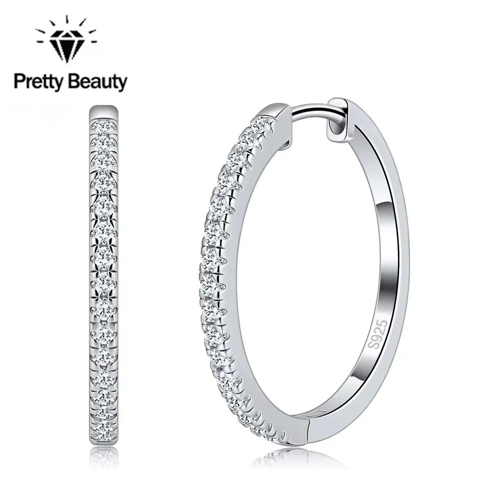 Pretty Beauty 23 mm Moissanit-Creolen aus S925-Sterlingsilber für Damen, Hochzeit, Party, weiß vergoldet, edler Schmuck, Geschenke Image