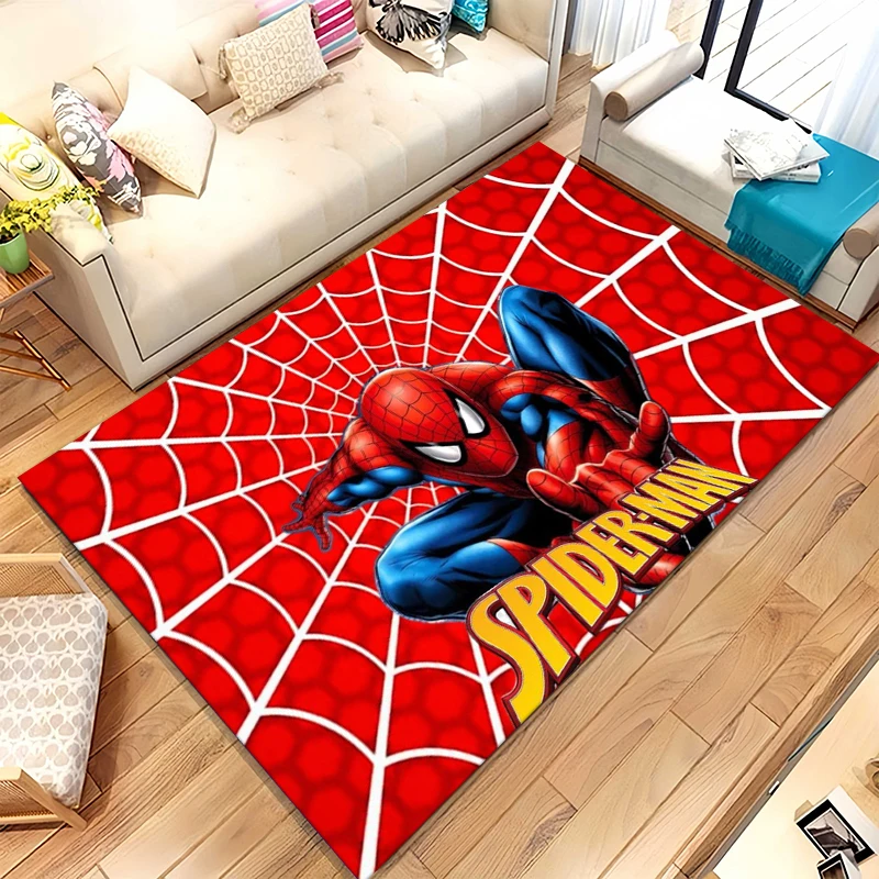 Marvel Avengers Spider Man Cartoon-Teppich für Wohnzimmer, rutschfester Teppich, weicher Teppich für Schlafzimmer, Kinderzimmer, Sofa, Heimdekoration, Fußmatte Image