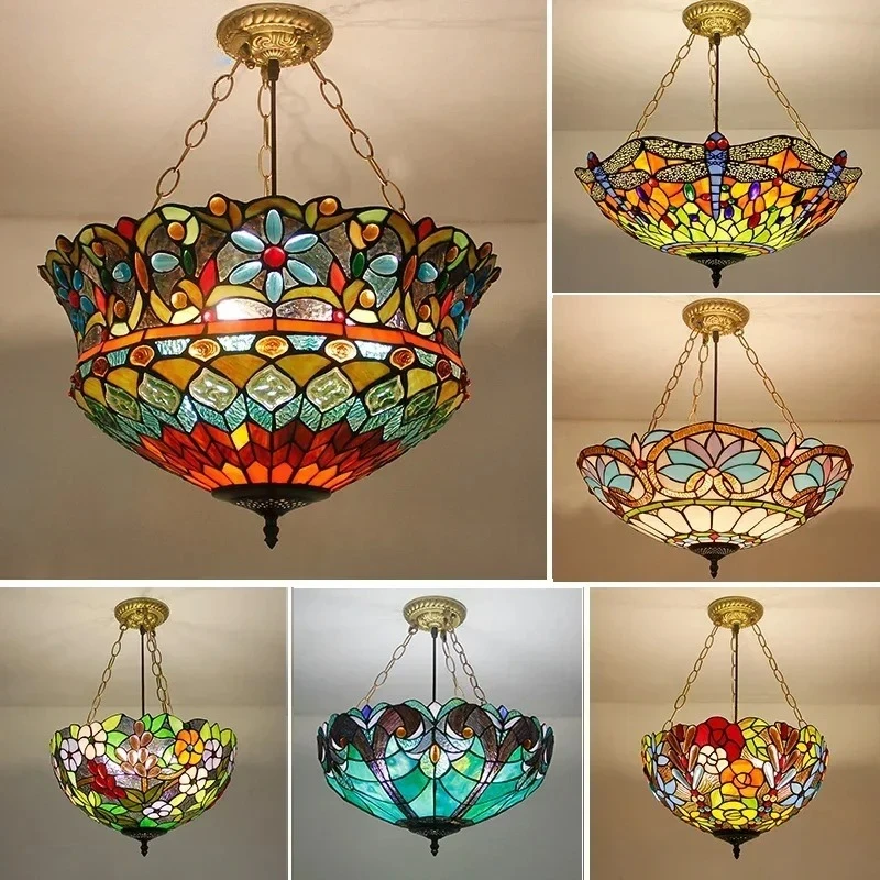 2025 Tiffany Buntglas Lampenschirm Pendelleuchten Vintage Hängelampe für Esszimmer Küche Leuchten Home Art Decorat