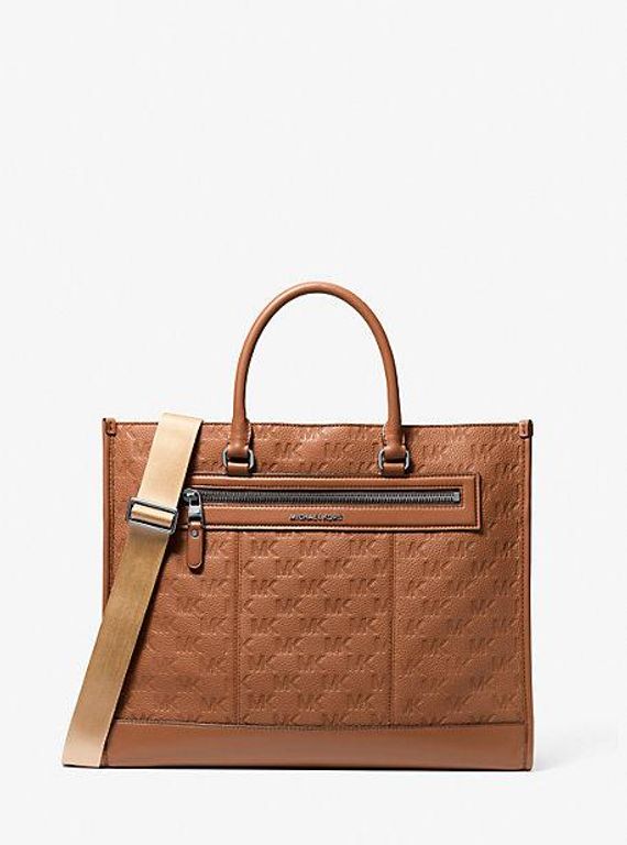 Mk Jet Set Logo Embossed Leather Tote Bag