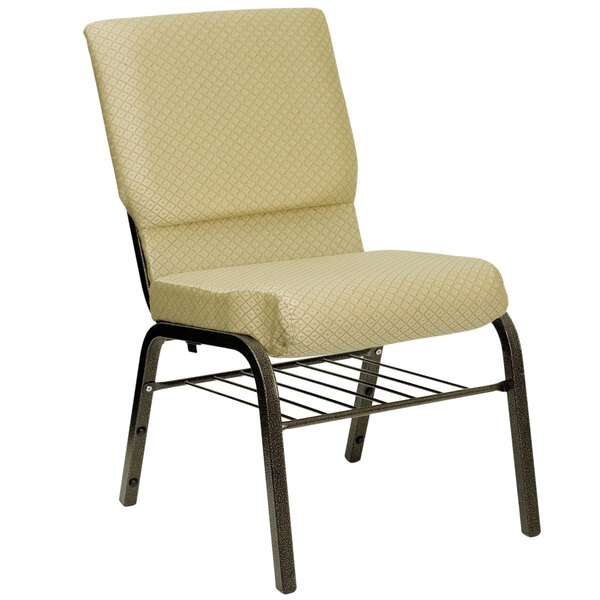 "Flash Furniture XU-CH-60096-BGE-BAS-GG Beige 18 1/2"" Wide Church Chair with Gold Vein Frame"