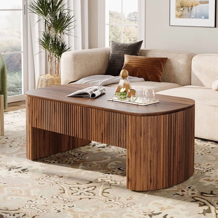 47 Oval Lift Top Coffee Table With Storage Shelf Hidden Compartment Mid Century Modern Center Table For Living Room Apartment (Rustic Brown)