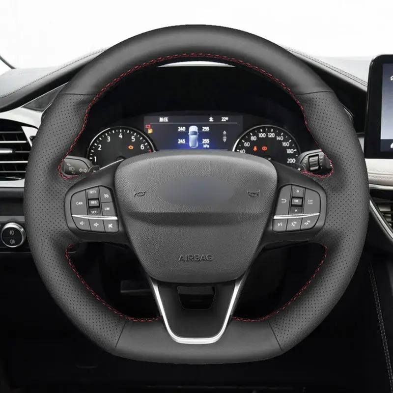 Accessori per auto Coprivolante Rivestimento in pelle per Ford Focus Fiesta (ST | Linea ST) 2017-2020 Kuga Puma (ST-Line) 2019 2020