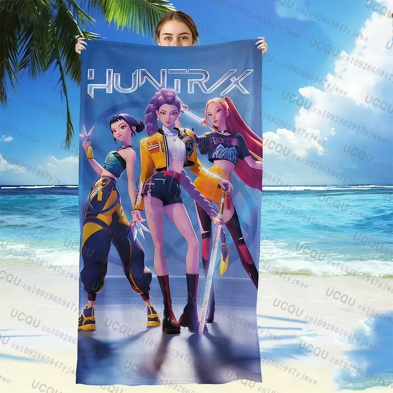 Kpop Demon Hunter Strandtuch, bunte Badetücher für Mädchen, Mikrofaser, schnell trocknend, sandfrei, für Strand, Yoga, Spa, Fitness, Pool, Strandtuch Image