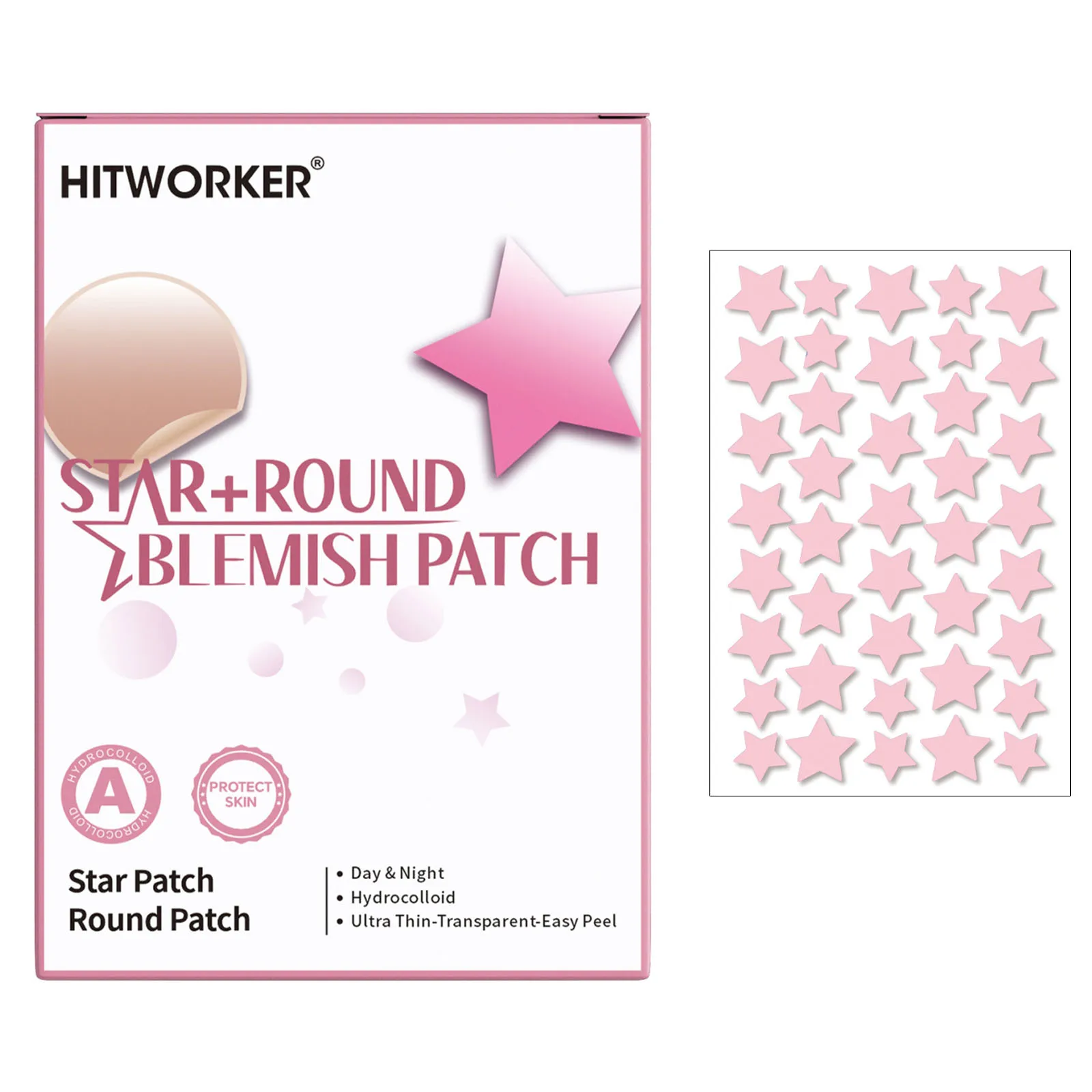 1 Packung mit 40 sternförmigen Hydrokolloid-Akne-Pflastern, alkoholfrei, sanft und nicht reizend, zur Abdeckung von Akne. Image