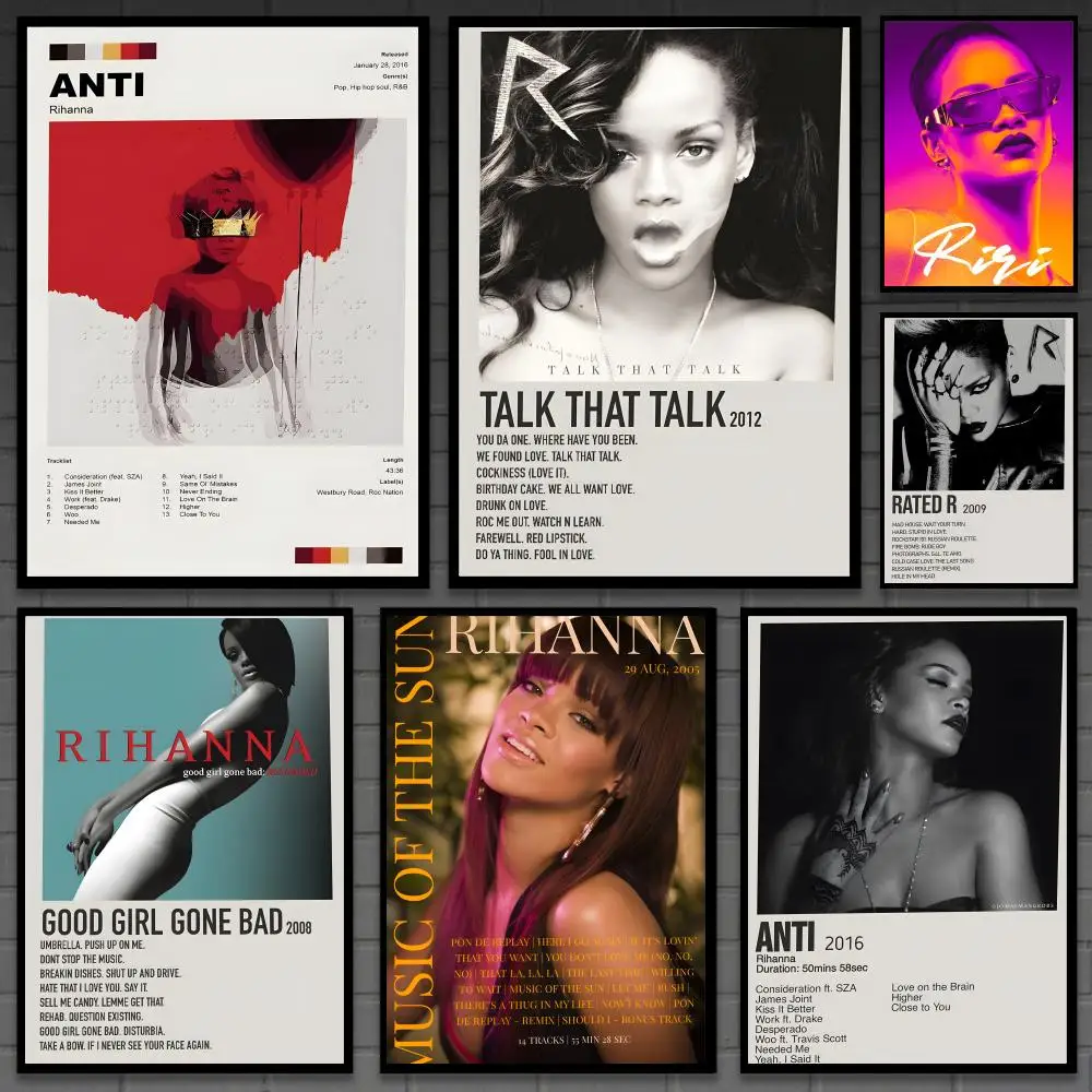 r-Rihannas heißes Musikposter mit Sängerin-Motiv, vielseitige, wasserfeste HD-Wandkunst, selbstklebende Dekoration für jeden Raum, ideales Geschenk Image