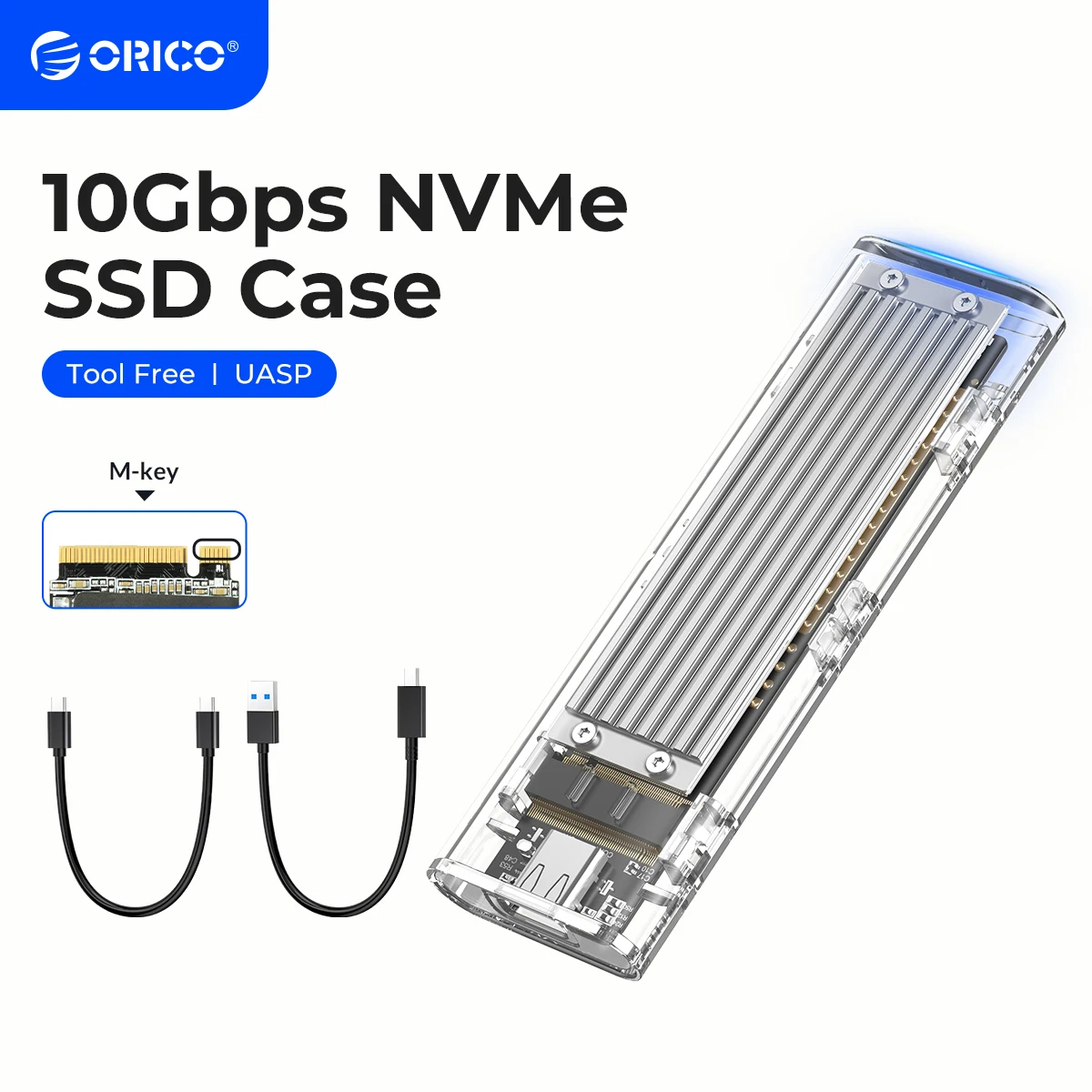 ORICO M2 SSD-Gehäuse NVME SSD-Gehäuse M.2 auf USB Typ C Transparentes Festplattengehäuse für NVME PCIE NGFF SATA M/B Key SSD Disk Image