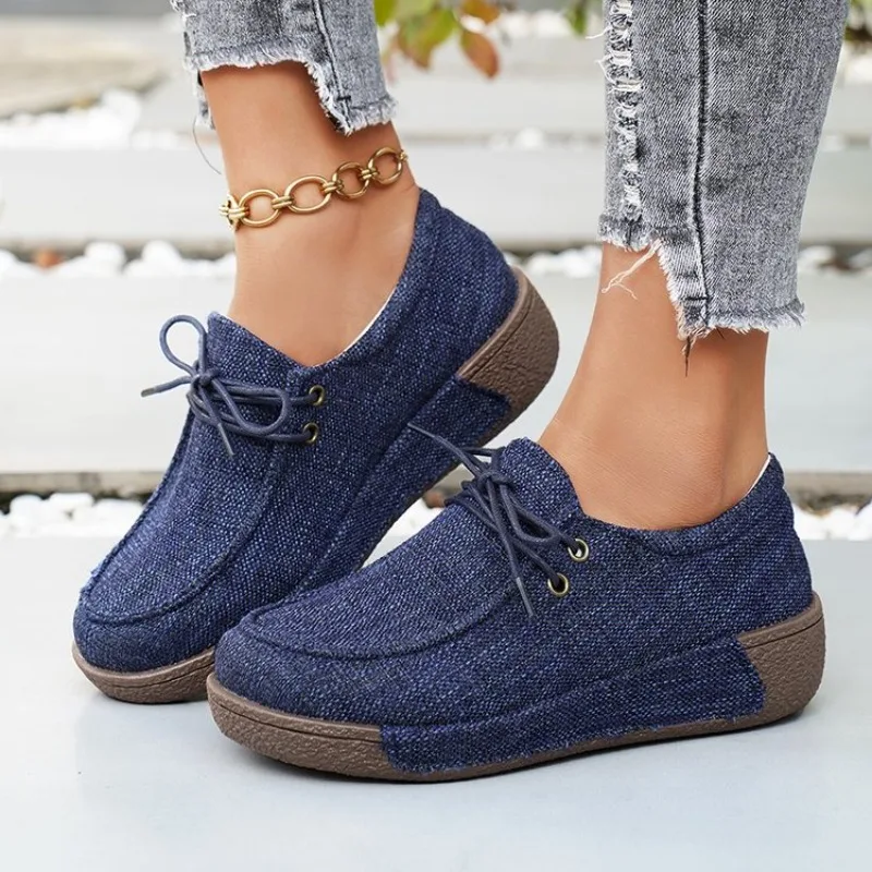 Frühling Herbst Plateau-Sneaker mit Dicker Sohle Damen Freizeitschuhe Canvas-Schuhe mit Quasten Zapatos Mujer Loafer