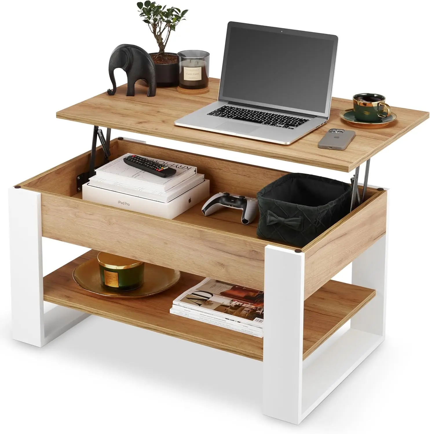 Couchtisch höhenverstellbar mit Stauraum | Wohnzimmertisch klappbar | Höhenverstellbarer Couchtisch | Ausziehbare Couchtische | Image