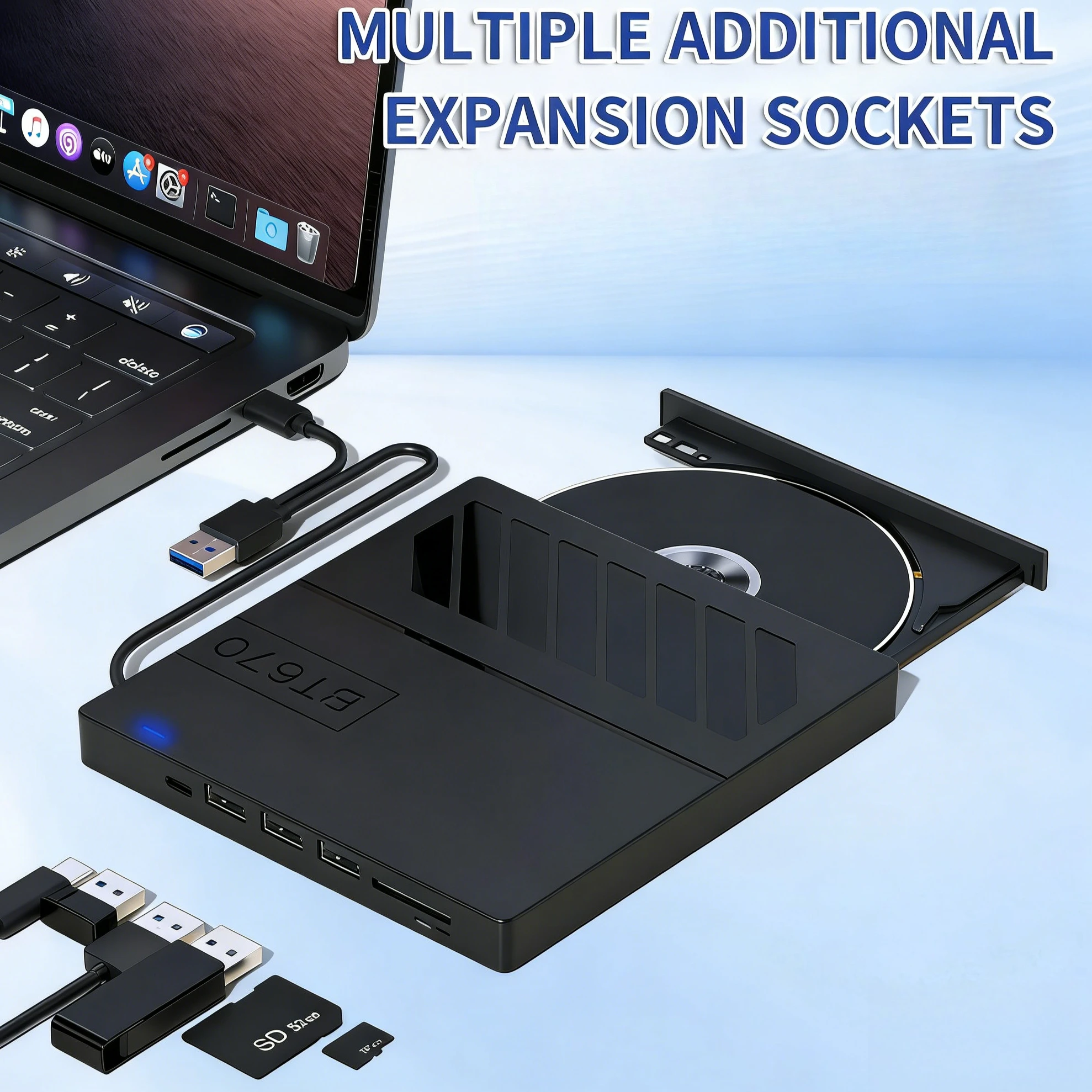 Externes CD-Mobil-DVD-Laufwerk USB3.0 Ultradünnes externes CD-DVD-ROM-Brennerlaufwerk für PC-Desktop USB+Typ-C Dual-Schnittstelle Image
