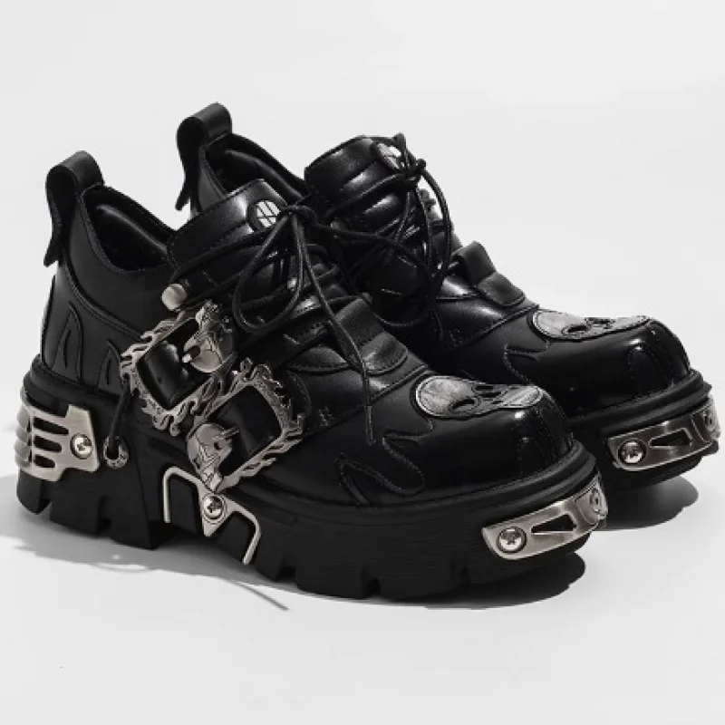Männer Frauen Vintage Rock Schuhe Dunkle Punk Leder Schuhe mit Schädel Design Low-top Gothic Schuhe mit dicken sohlen Metall Nische Design
