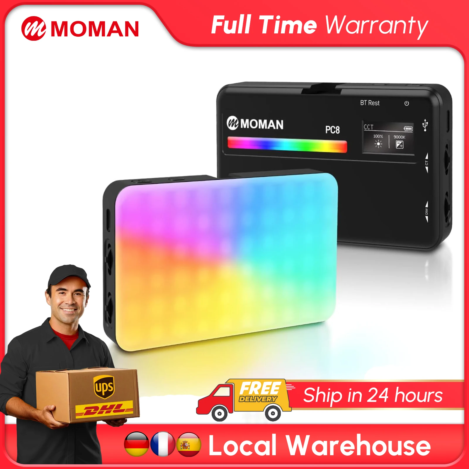 Moman PC8 Tragbare RGB-Videokameraleuchte mit wiederaufladbarem 3100-mAh-Akku für Camcorder-Fotografie, Live-Streaming Image