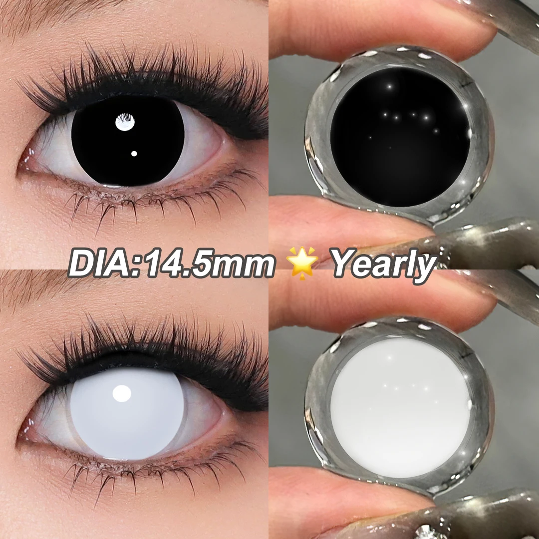 Magister Crazy Lenses Halloween Kontaktlinsen Blind White/Black Cosplay Linsen Blackout Linsen Weiße Katzenaugen-Linsen 14,5mm Jahreslinsen