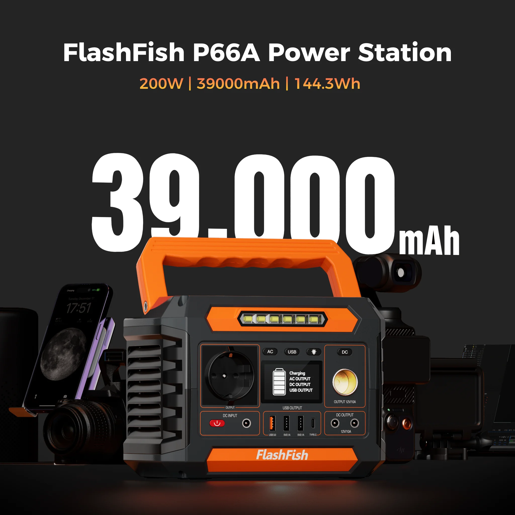 Flashfish P66A Tragbare Powerstation Mini 39000mAh LiFePO4-Batterie 260W Solargenerator für Notstromversorgung zu Hause, Outdoor-Camping und mobile Stromversorgung Image