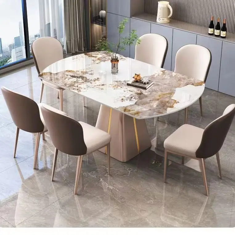 Luxuriöser Moderner Ausziehbarer Klappbarer Runder Marmor-Esstisch mit Stuhl-Set für 4, 6, 8 Personen, Drehbar, Platzsparend, Elegantes Möbeldesign