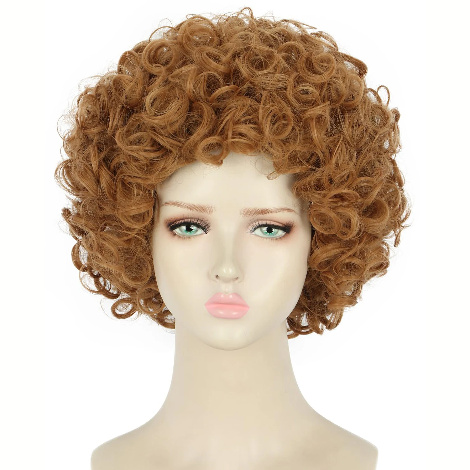 Kurze braune lockige flauschige Perücke im afrikanischen Stil für Erwachsene, Haaraccessoire für 70er- und 80er-Jahre-Disco-Outfits, aus hochtemperaturbeständiger Kunstfaser, langlebige und Image