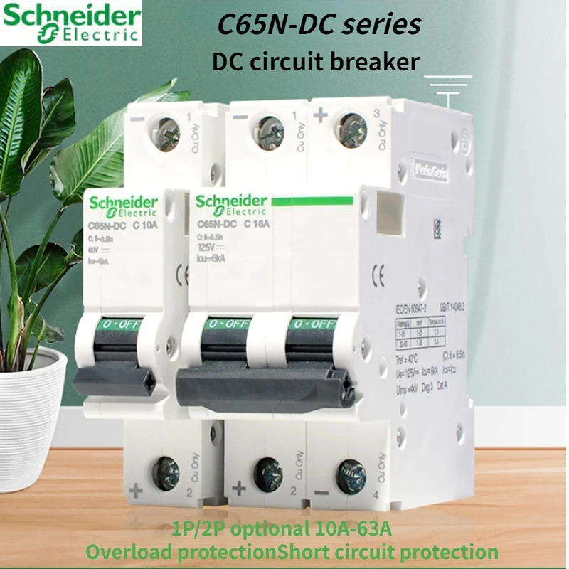 Schneider C65N-DC 1P 2P A9 Schienentyp Luftschalter Haushalt Solarenergie DC Miniatur-Leistungsschalter MCB 32A 40A 50A 63A Image