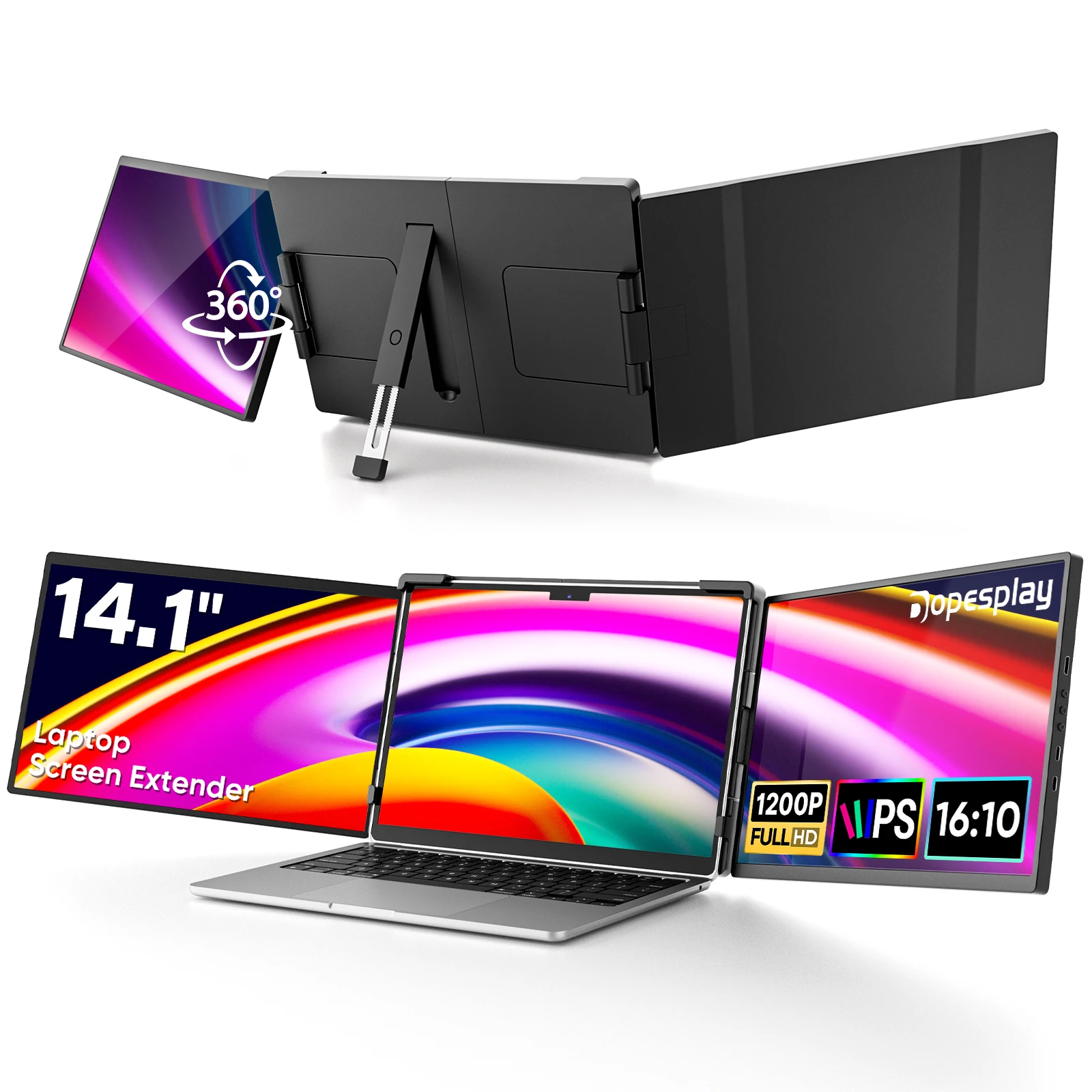 Dopesplay 14,1 Zoll Dual-Screen-Extender FHD 1200P IPS Tragbarer Monitor Plug & Play Zweites Display für Laptop Mac Reisen Arbeit Image