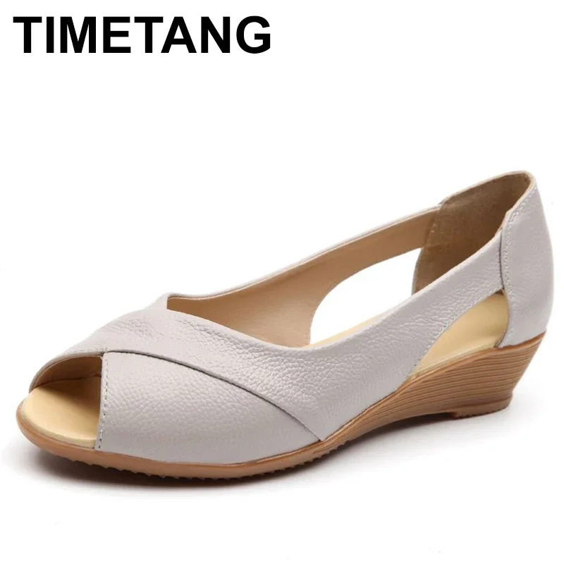 TIMETANG Sommer Frauen Schuhe Frau Fashion Echtes Leder Offene spitze Sandalen Damen Casual Plattform Keile Plus Größe Sandalen C213