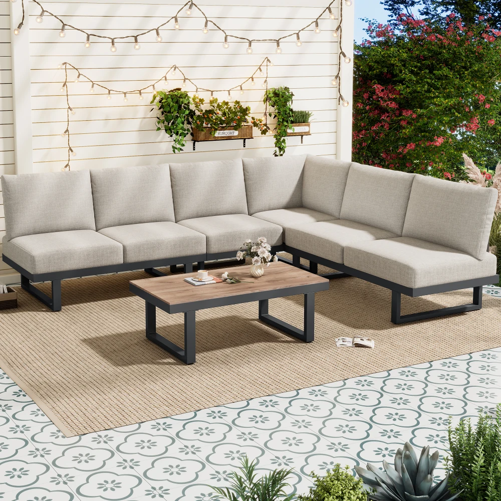 Gartenmöbel-Set, Garten-Loungesessel, Ecksofa, Couchtisch, Umwandelbar in ein Liegebett, Verzinkter Stahl