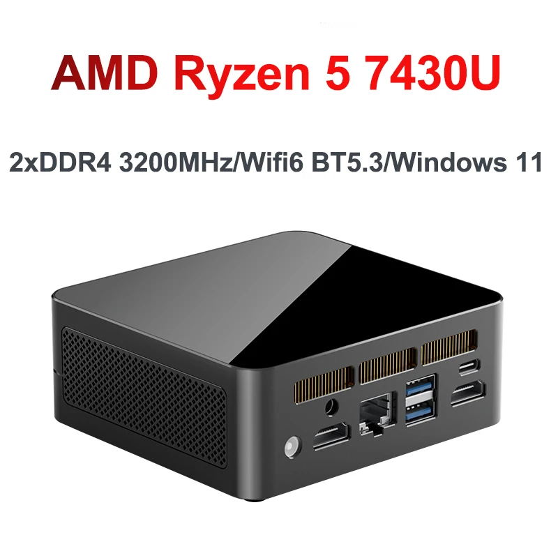 SZBOX X74 AMD Ryzen 5 7430U Mini-PC Windows 11 2xDDR4 3200MHz PCIe3.0 NVMe SSD WLAN6 BT5.3 4K Dreifach-Bildschirmanzeige PC-Gamer