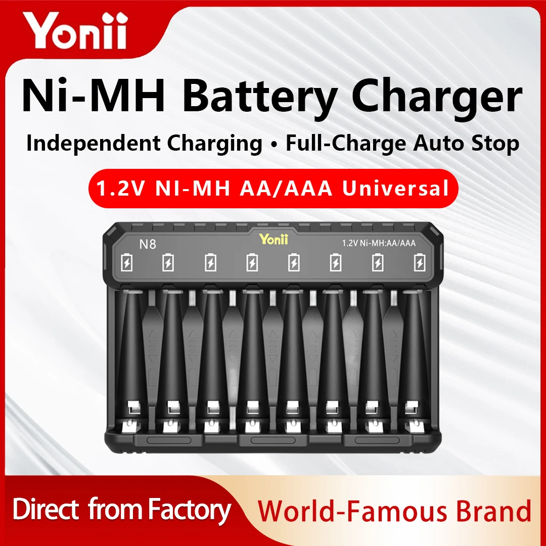 Intelligente Blinkleuchte, vollständig aufgeladen und immer an. Acht-Slot-Ni-MH-Akkuladegerät unterstützt das Laden von 1,2V Ni-MH-Akkus AA/AA. Image