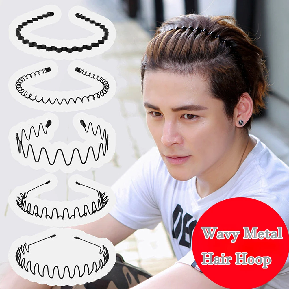 Unisex Metall Wellenförmige Frühling Haar Hoop Schwarz Rutschfeste Außen Sport Stirnbänder Für Frauen Männer Einfache Haarband Gesicht Waschen Kopfschmuck Image