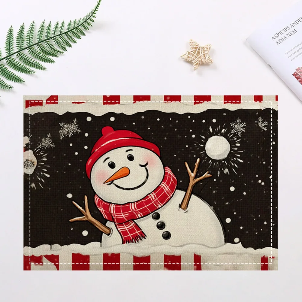 Weihnachts-Schneemann-Tischset, kariert, Vintage-Stil, LKW, Weihnachtsschmuck, festliches Tischset für Urlaubstisch, Winterparty, Weihnachtsessen Image