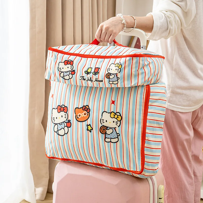 Cartoon Hello Kitty Reise-Aufbewahrungstaschen, wasserdicht, gestreift, Koffer-Pack-Organizer für Kleidung, Unterwäsche, Schuhe, Spielzeug, Geschenke