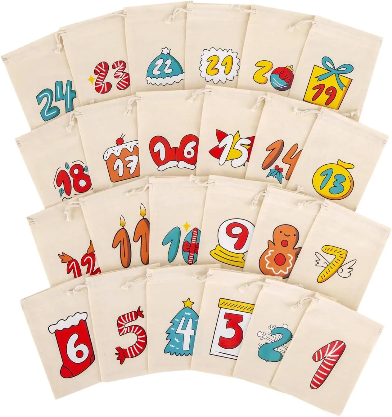 24 Stück 10 x 14 cm Weihnachts-Adventskalender-Taschen, 24 Tage Countdown, hängender Adventskalender, Geschenk, Gastgeschenke für Weihnachten, Kinderzimmer-Dekoration Image